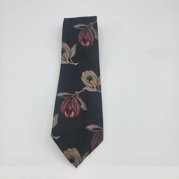 Mens Necktie Black Muilti Colored Towncraft, size 58x 3.5 inch Vintage - Picture 2 of 6
